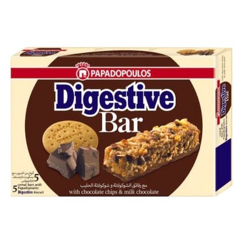 Papadopoulos Digestive Bar With Chocolate Chips And Milk Chocolate 28g Pack of 5